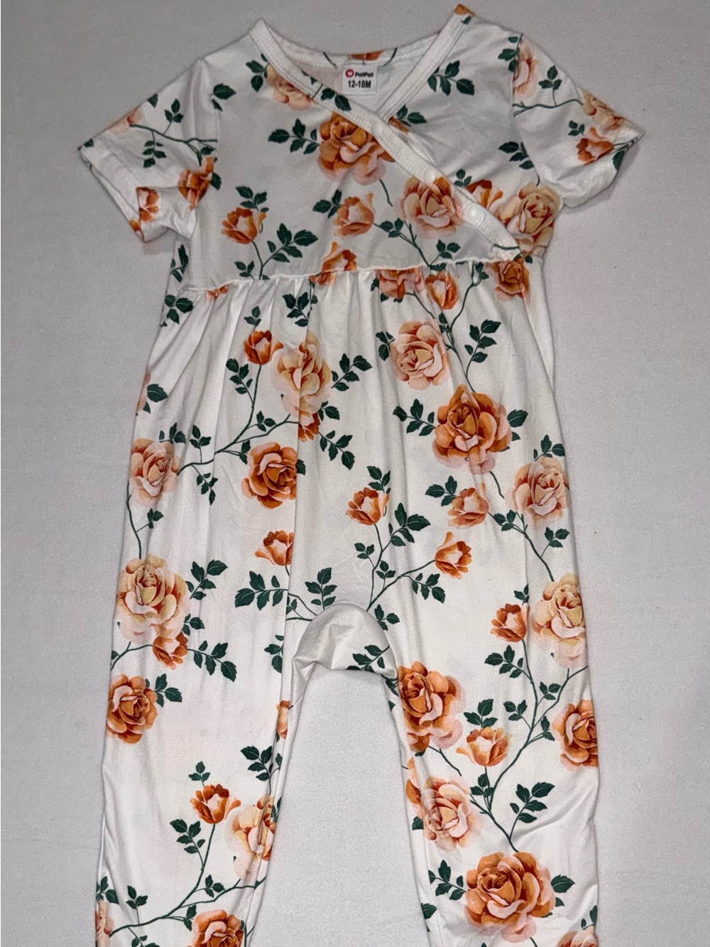 PatPat White Baby Romper with Peach Rose Print 12-18 month NWOT